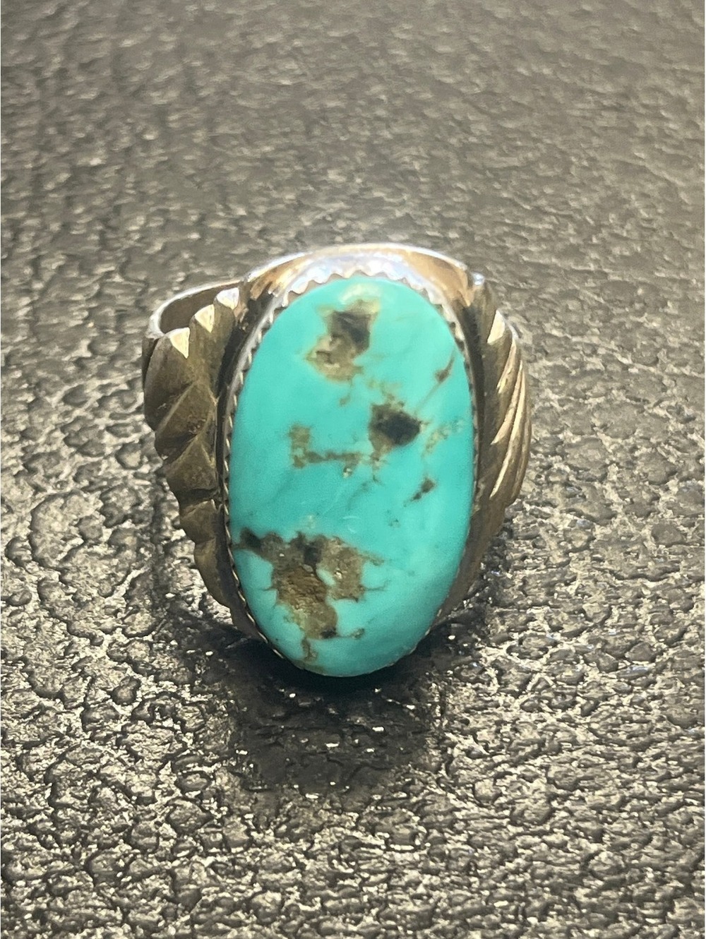 Navajo handmade turquoise sterling silver cluster ring size 9.5